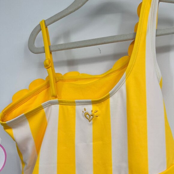 Justice Girls Yellow One Piece Swim Suit Size 16 New With Tags Striped Ruffled - Picture 7 of 8